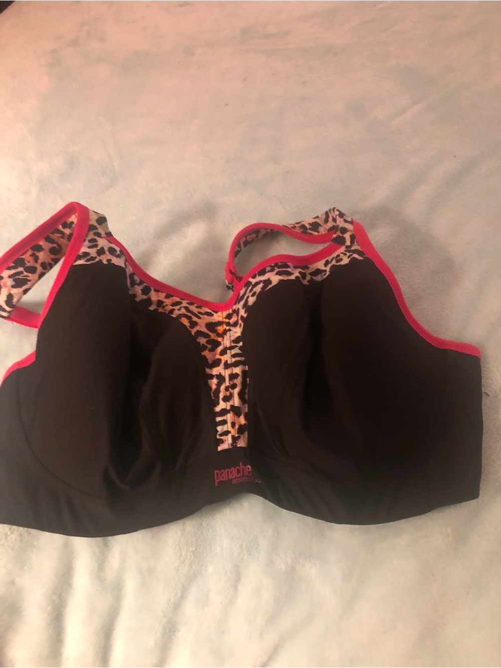 Panache Black Sports Bra with Pink Trim and Leopard Detail